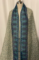 100% Silk Faille Geometric Motiff Border Teal Cream Dotted Pinwheel 6 Yards