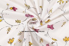 White Cotton Fabric Floral Print Sewing Fabric by the yard Indian Dress Making