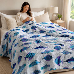 Kokka – Japanese Fabric – Fish – Lightweight Cotton Linen Canvas