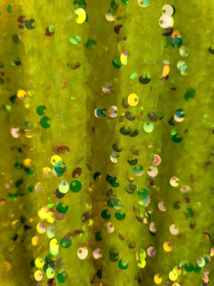 Iridescent Yellow Full Sequin Fabric on Stretch Velvet by the Yard