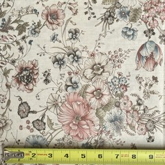 Vintage Joan Kessler Floral Beige Cotton Concord Fabrics 2+ Yards