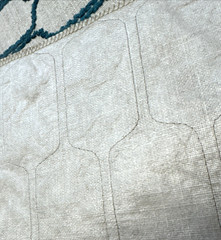 Teal Green Blue Embroidered Linen Blend Decor Fabric Sample Frou Frou #16