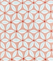 Light Terracotta & Coastal Blue Cotton Floral Fabric | 66 x 77 Inches
