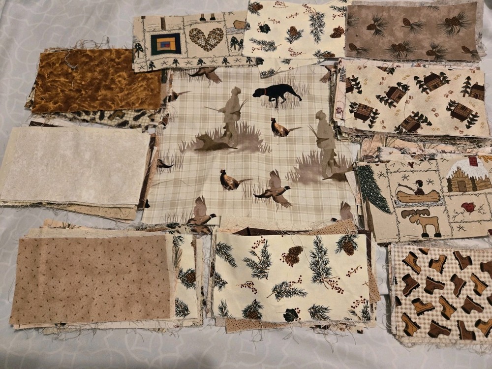 Outdoor Fishing Cabins Animals Hiking Boots Etc Cotton Quilt Remnants Fabric