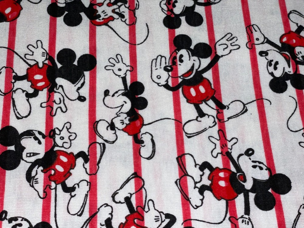 1 YD X 62″ Vintage Mickey Mouse Cotton Knit Fabric Red & White Stripes 36″ X 62″
