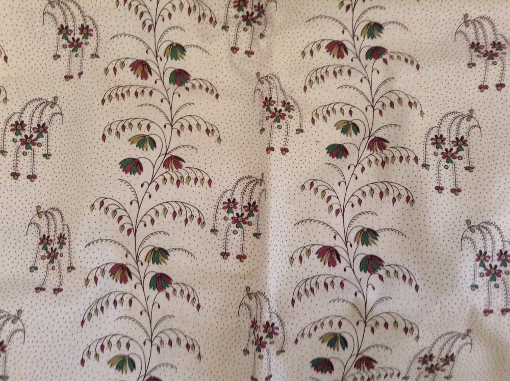 Vintage Cotton Fabric Quilt Single Piece Brown Green Plant Dots Vine Fluid VVPS