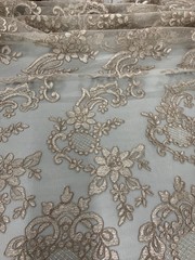 Elise TAUPE Polyester Corded Floral Embroidery on Mesh Lace Fabric by the Yard