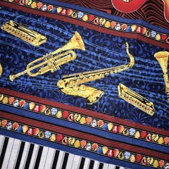 Vtg Musical Fabric Rock On for Avlyn Fabrics 2yds Guitar Drums Cotton