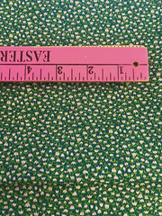 VTG Tiny Ditzy CALICO Grass GREEN w/ White & Pink Tulip Florals Cottagecore BTFQ