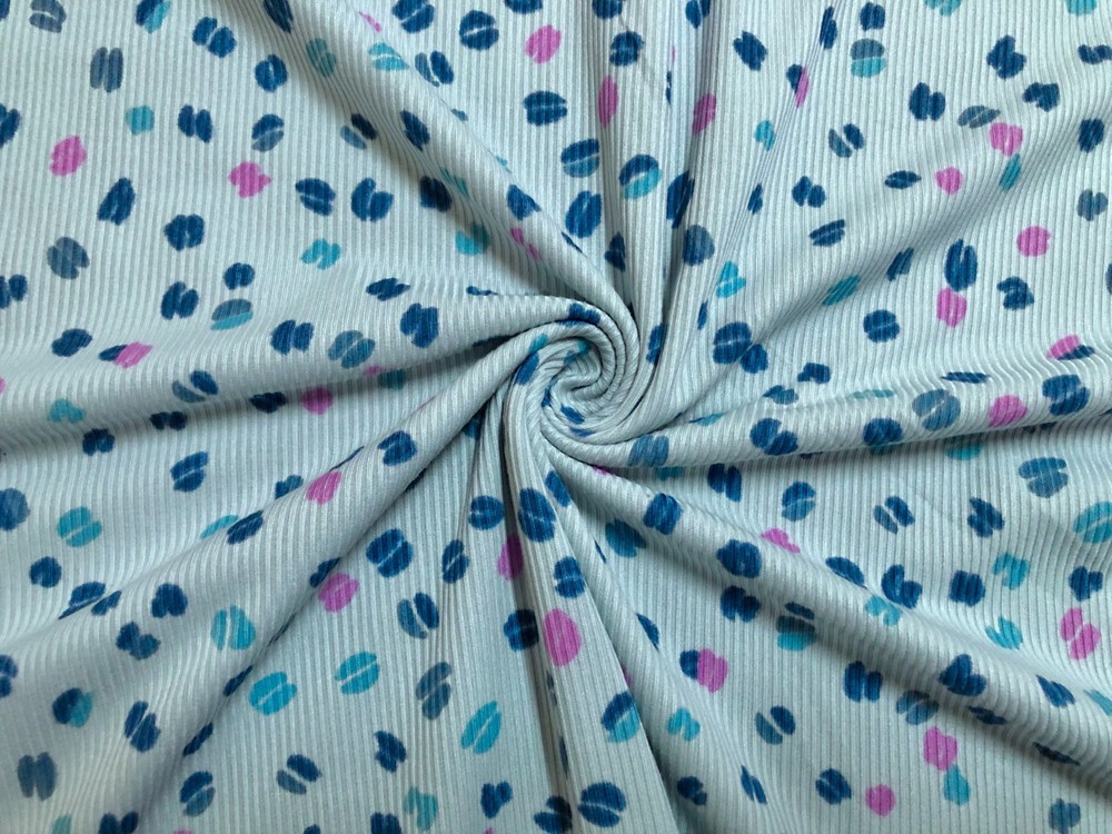 Rib Knit Sky Blue Confetti Dot Navy Teal Pink 4 Way Stretch 60″W Yard-RBPR063