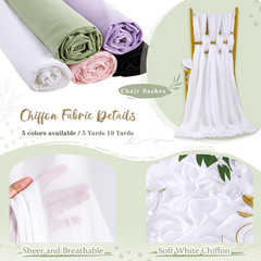 5 Yard White Chiffon Fabric by the Yard, 58 Inch Wide Elegant Sheer Chiffon Fabr