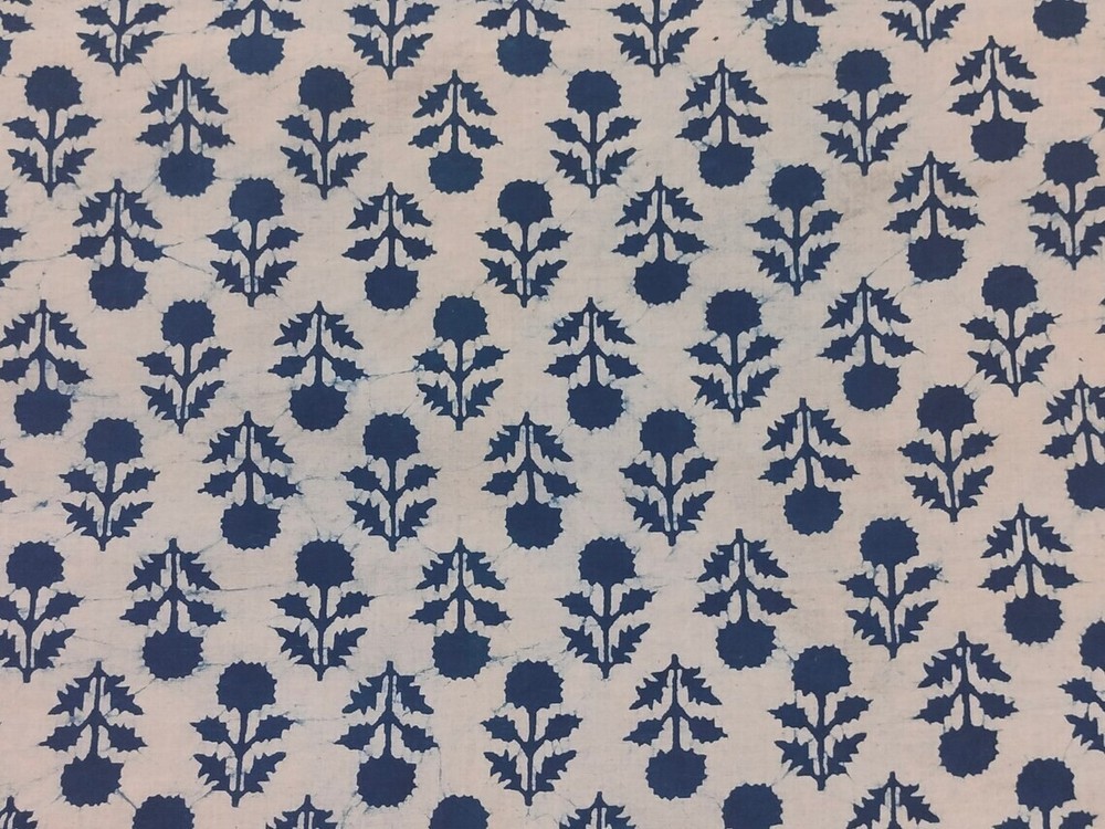 Indigo Cotton hand block print Fabric by the yard dress fabric ,floral print