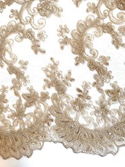 Melody TAUPE Polyester Floral Embroidery with Sequins on Mesh Lace Fabric by th