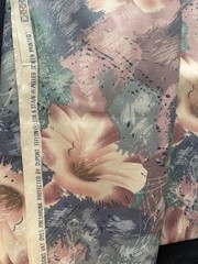 VTG 80s Stanley King Hibiscus Floral Fabric Screen Print Blue Pink Green 57 X 84