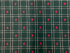 RED HEARTS ON GREEN PLAID COTTON– 1 1/4 YARDS