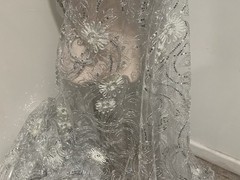 Silver White Embroidery Sequins Lace Fabric 50” Width Sold By The Yard