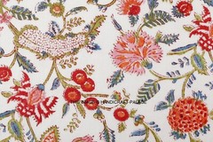 Hand Block 5 Yard Print Floral Indian White Craft Dressmaking Running Fabric Art