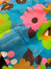 Vintage Retro VIP Fabric Pink Blue Green Mod Floral Semi Sheer 2 Panels 44×58”