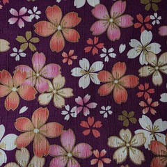 Sakura in Pinks/Cream on Purple Japanese Cotton Dobby Shirting – Gold Metallic