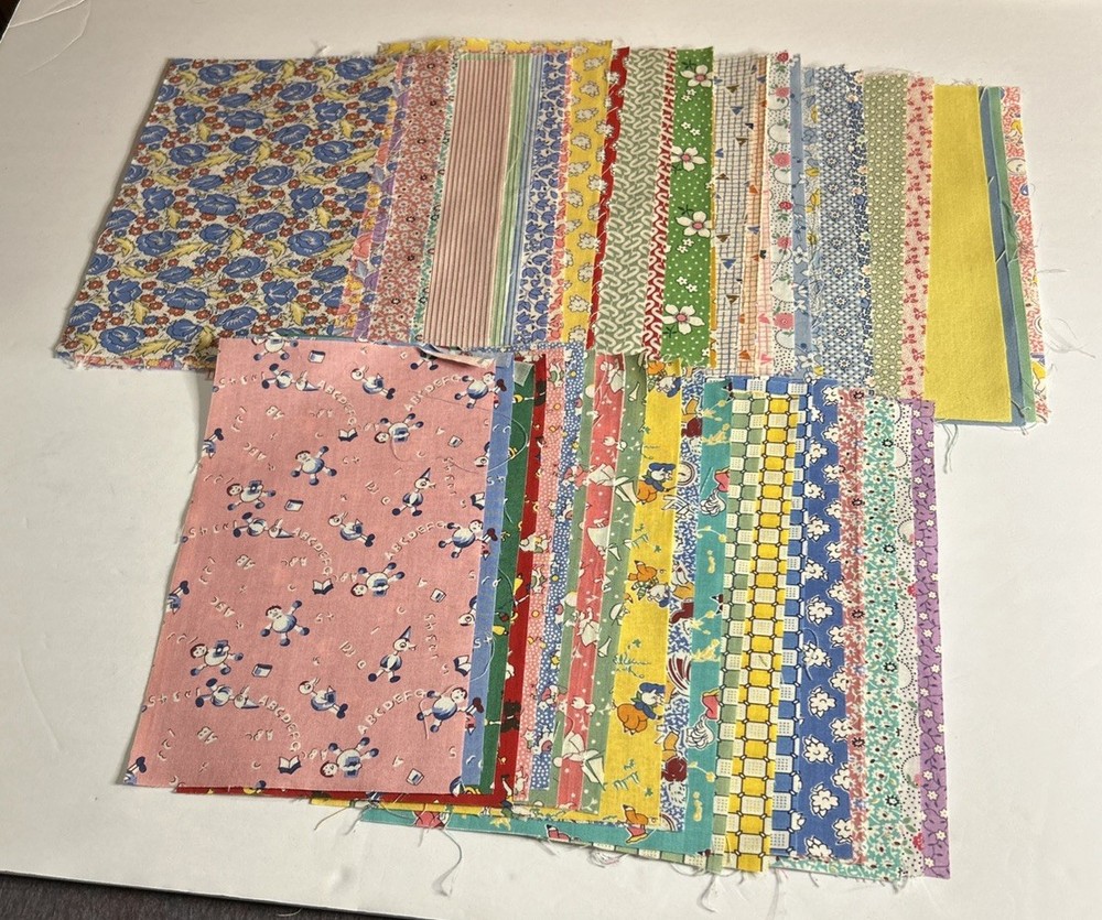 Vintage 50 Ct 5”x8” Charm Squares 1930s Reproduction Fabric Prints Aunt Grace