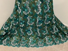 Teal Green White Iridescent Embroidered SEQUINS Lace fabric 50” Width 1 Yard