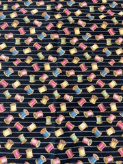 Retro Sewing Fabric by The Kesslers – Spools on Black Concord Fabrics USA 1/2 Yd