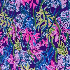 Lilly Pulitzer Cotton Poplin Fabric Pigment Purple Party All The Tide 36″ x 57″