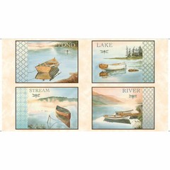 Row Boat Dock River Stream Nautical Cotton Fabric QT Tranquility 24″X44″ Panel