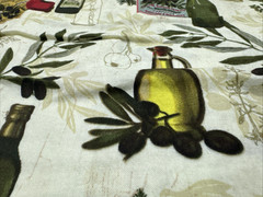 Gourmet Cuisine Olive Oil Bottle Theme Green Cotton Fabric BTHY #56