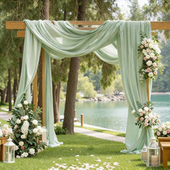 Sage Green Wedding Arch Draping Fabric, 2 Packs 29″ X 20FT Sheer Fabric Arch Dra