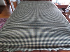 5239. NAVY & TAN CHECK Wool or Wool Blend FABRIC – 60″ x 2-1/4 yds.
