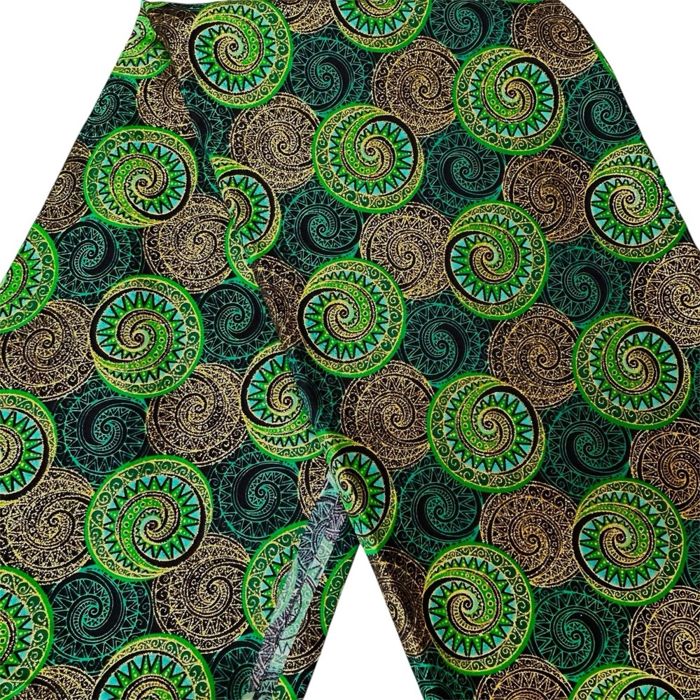 African Ankara fabric, Metallic gold glitterEmerald circles print fabric