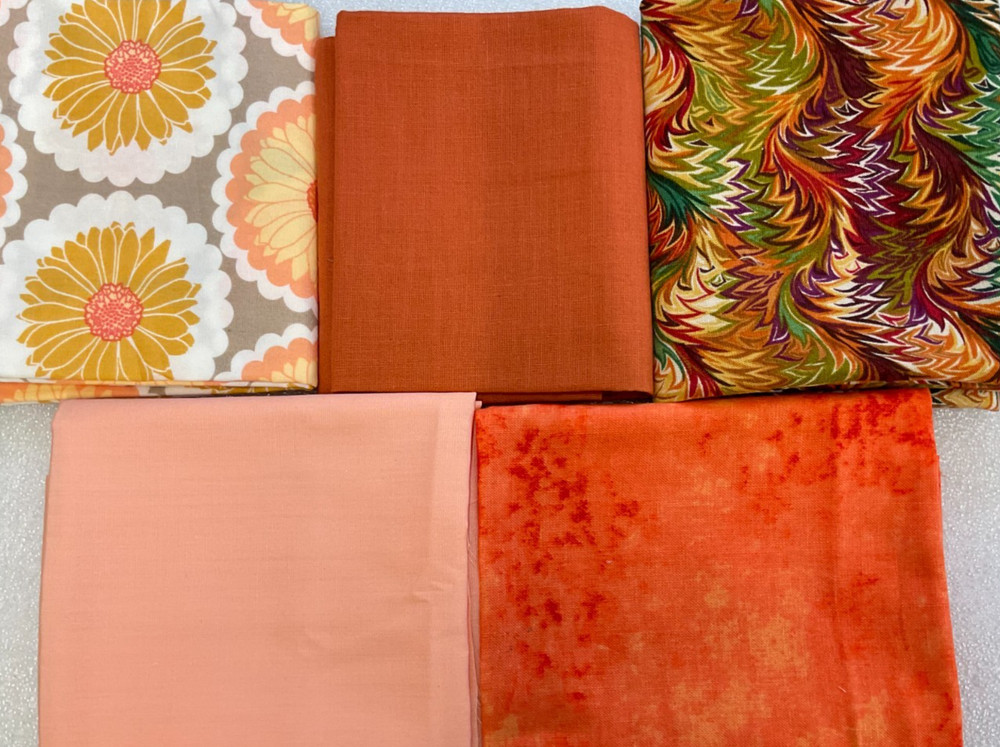 PACK #5 – 17″ x 22″ – 5 PIECE BUNDLE OF COTTON PRINT – BROWN & ORANGE