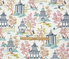 BALLARD DESIGNS SUKI BLUE CHINOISERIE VILLAGE MULTIUSE FABRIC BY YARD 54″W