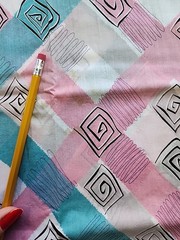 2x 40s 50s Geometric Colorblock Cotton Sewing Fabric 33″w X 1.9. & 1.6yds FLAWS