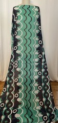 100% Silk Batiste Teal Dark Navy Blue Brown 60s Style Fabric By The Yd 46 “Wide
