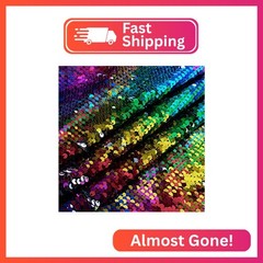 Partisout Sequin Fabric Mermaid Fabrics 3 Feet 5mm Glitter Fabric Rainbow to Sil