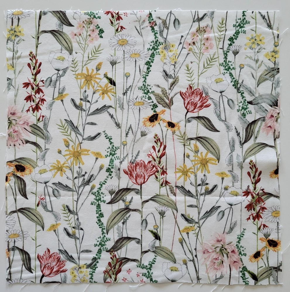 Fabric Cotton Pic A-Wildflowers Pink Yellow Red 12 1/8″ L x 11 7/8″ W Quilt Sew