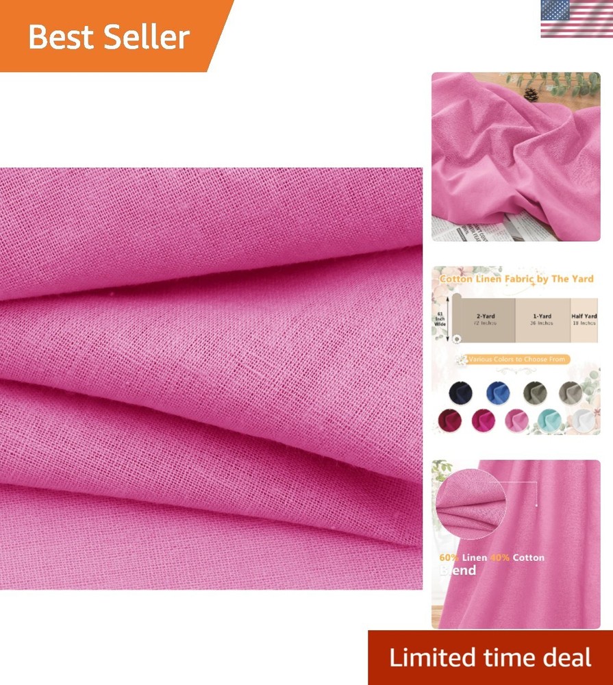 Linen Fabric by the Yard, 61 Inch Wide Pink Blend Cloth, 60% Linen 40%