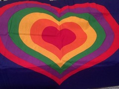 Vintage Love Rainbow Heart Fabric Panel Vintage 1977 Tampella, Sydan