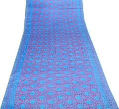 Sushila Vintage Blue Scrap Saree Blend Crepe Silk Printed Floral Sari Fabric