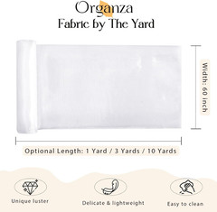 White Organza Fabric by The Yard 60 Inch Wide 3 Yards Silk Sheer Fabric