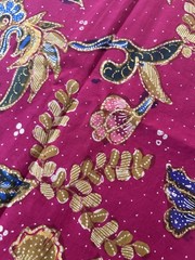 VTG Traditional Handmade Indonesian Cotton Batik Fabric Bird Lotus Flowers 41×92
