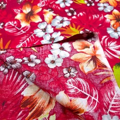 Red Tropical Hawaiian Print Poly Cotton Fabric Aloha Shirt Dress 58″ By The Yard