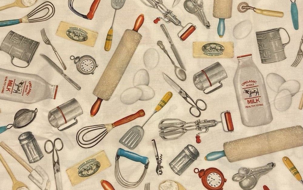 Kiss the Cook Novelty Cotton Fabric by Robert Kaufman, BTHY, Baking, Cooking