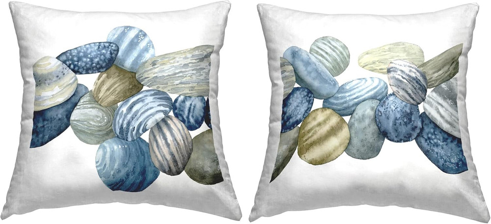 Organic Blue Brown Stone Pattern Pillows by Grace Popp – Set of 2, 18×18