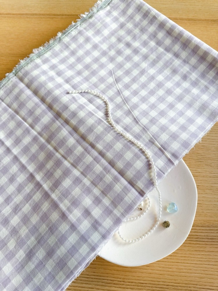 6 yds (9” width) light purple plaid 100% cotton fabric DIY bedding 260202 Azz