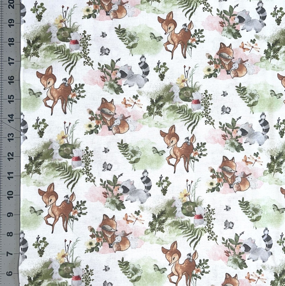 Flannel Fabric | Nursery Nature Baby Fox Raccoon Deer White | Springs YARD