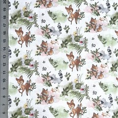 Flannel Fabric | Nursery Nature Baby Fox Raccoon Deer White | Springs YARD