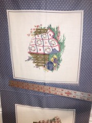 Quilt Scene 2 Block Panel Stone Blue Border Fan Quilt Applique Blocks Fabric 17″